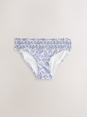 White/Blue Shell Shirred High Leg Bikini Bottoms - Image 5 of 7