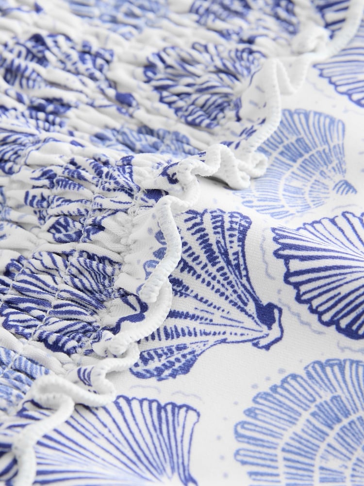 White/Blue Shell Shirred High Leg Bikini Bottoms - Image 7 of 7 White/Blue Shell Shirred High Leg Bikini Bottoms - Image 7 of 7