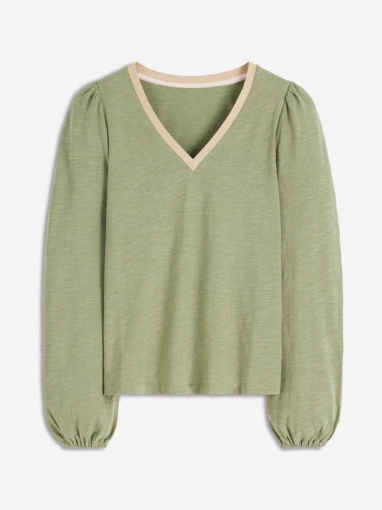 Boden Green Long Sleeve Metallic Trim Top - Image 5 of 5 Boden Green Long Sleeve Metallic Trim Top - Image 5 of 5