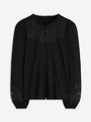 Boden Black Cutwork Detail Jersey Blouses - Image 5 of 5