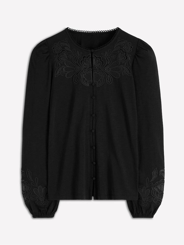 Boden Black Cutwork Detail Jersey Blouses - Image 5 of 5