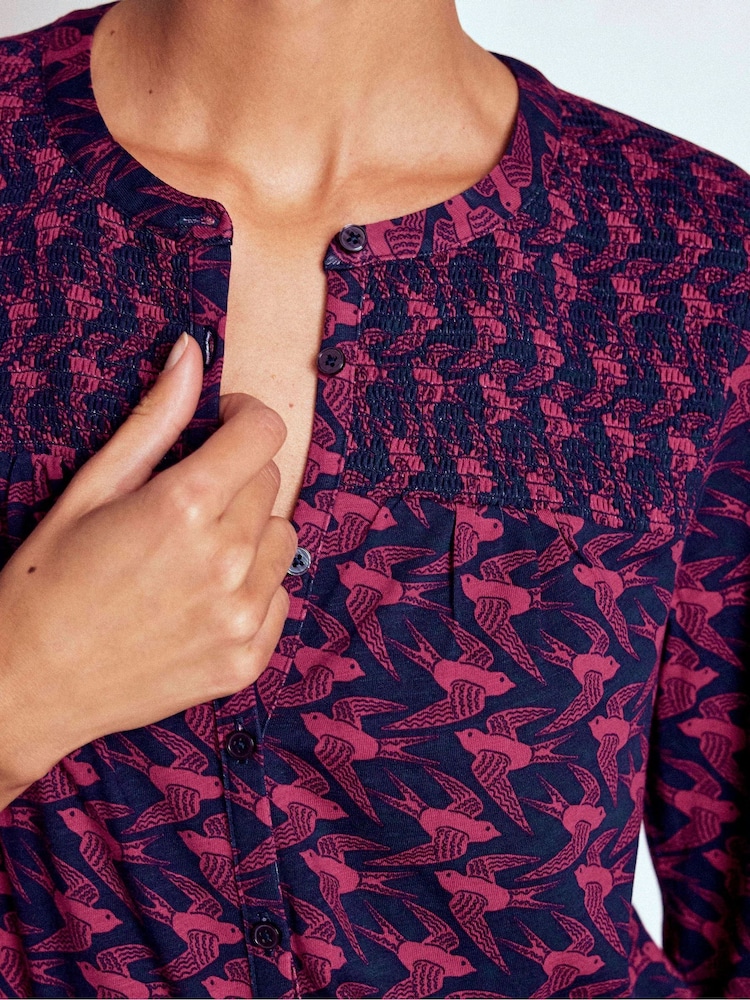 Boden Blue Elsa Smocked Yoke Jersey Shirt - Image 2 of 5