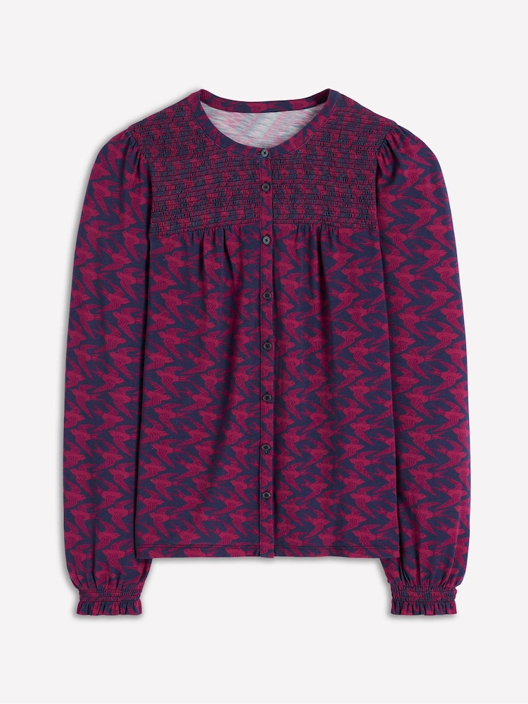 Boden Blue Elsa Smocked Yoke Jersey Shirt - Image 5 of 5 Boden Blue Elsa Smocked Yoke Jersey Shirt - Image 5 of 5