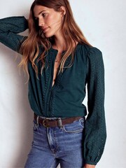 Boden Blue Eden Broderie Jersey Shirt - Image 4 of 5