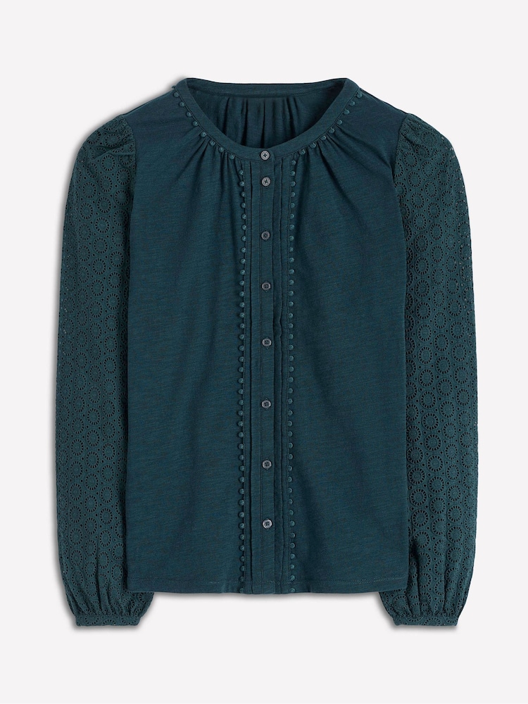 Boden Blue Eden Broderie Jersey Shirt - Image 5 of 5