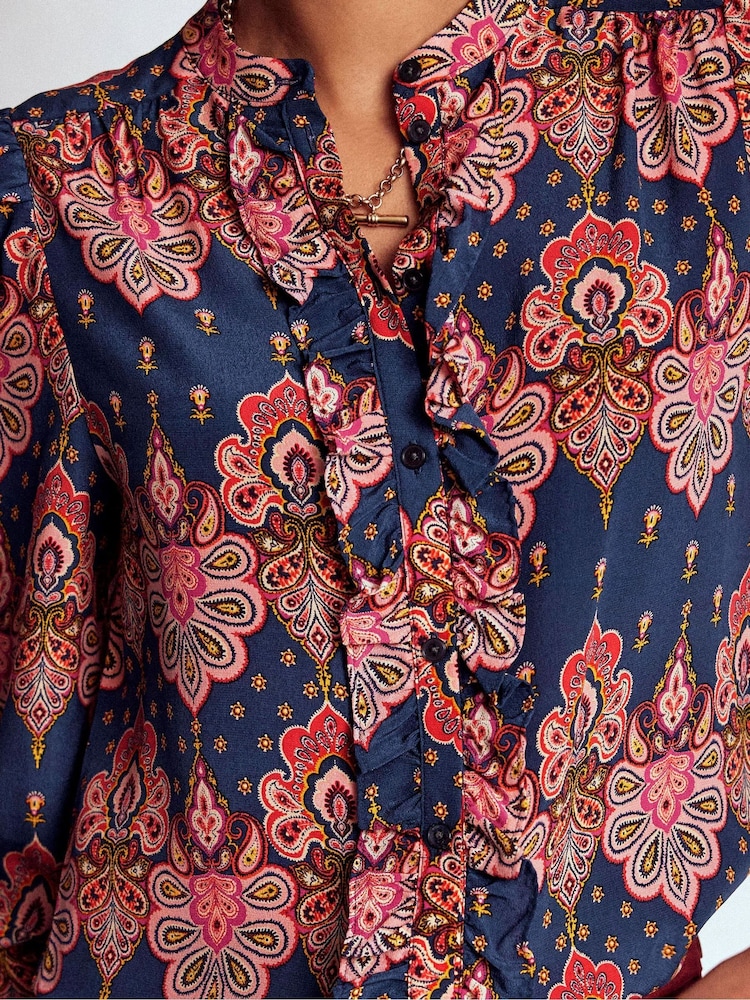 Boden Blue Alice Frill Front Silk Top - Image 2 of 5 Boden Blue Alice Frill Front Silk Top - Image 2 of 5