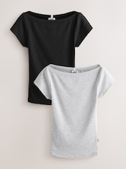 self. Black/Grey Boat Neck T-Shirts 2 Pack - Image 1 of 10