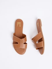 Friends Like These Faux Leather Tan Brown Standard Fit Comfort Mule Casual Flat Sandals - Image 2 of 4