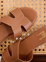Friends Like These Faux Leather Tan Brown Standard Fit Comfort Mule Casual Flat Sandals - Image 4 of 4
