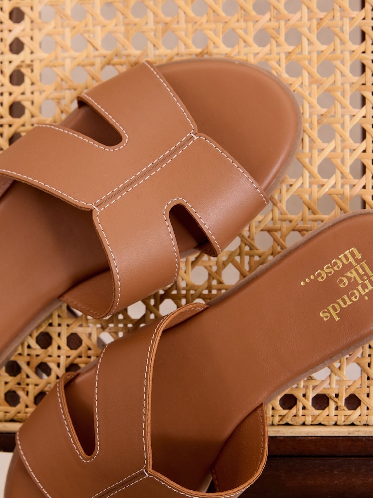 Friends Like These Faux Leather Tan Brown Standard Fit Comfort Mule Casual Flat Sandals - Image 4 of 4