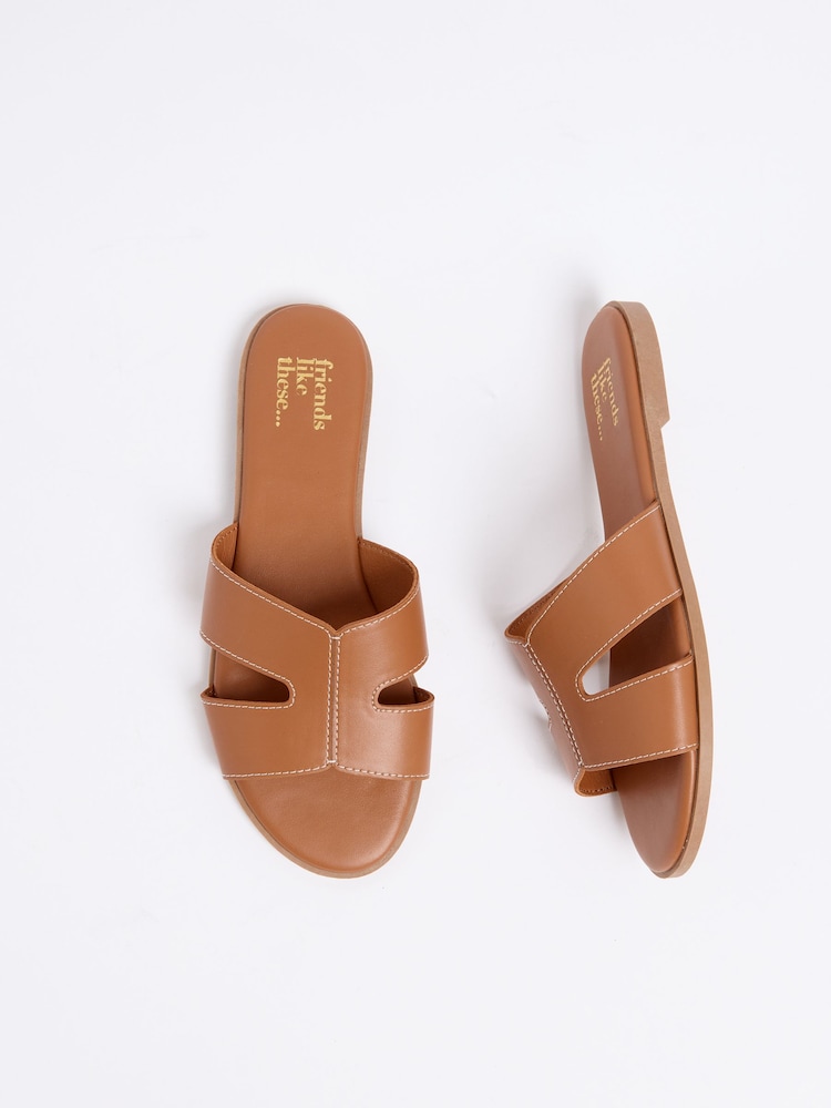 Faux Leather Tan Brown - Friends Like These Comfort Mule Casual Flat Sandals - تصویر 4 از 4