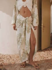 Green/Cream Floral Embroidered Sarong - Image 1 of 7