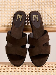 Friends Like These Faux Suede Chocolate Brown Standard Fit Comfort Mule Casual Flat Sandals - Image 1 of 4