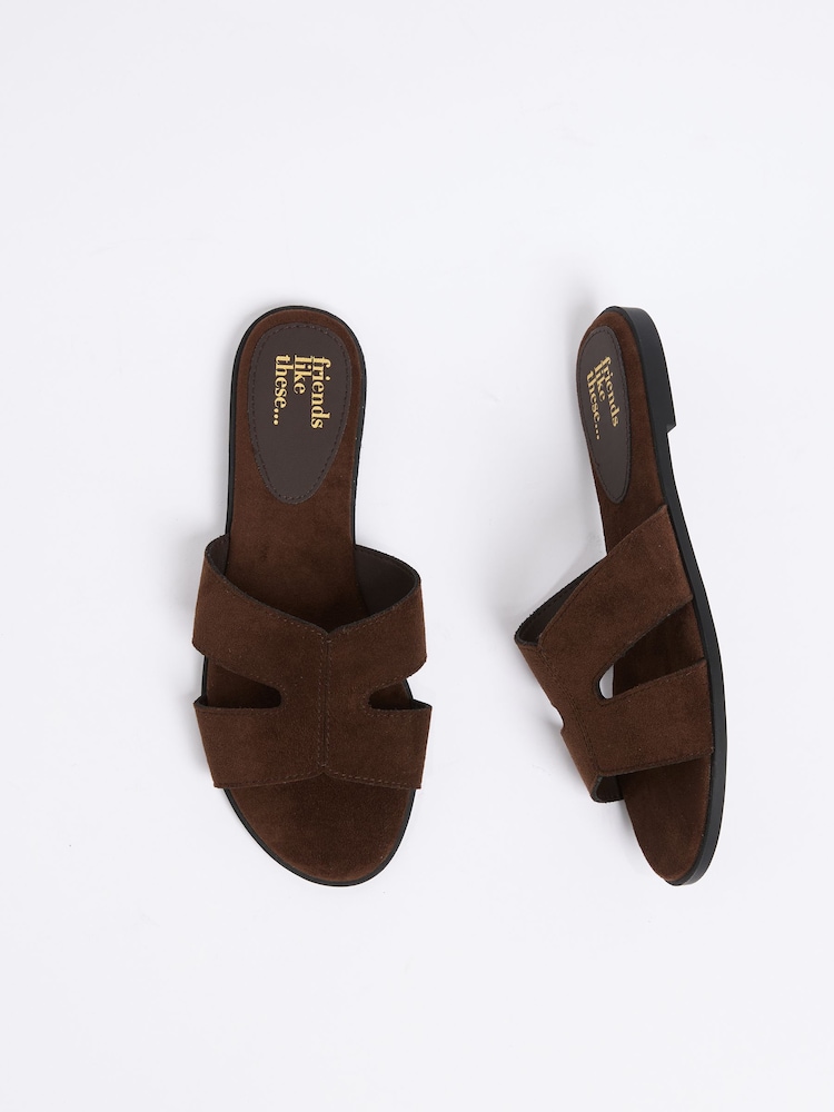 Friends Like These Faux Suede Chocolate Brown Standard Fit Comfort Mule Casual Flat Sandals - Image 2 of 4