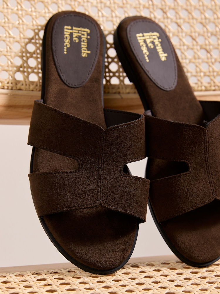 Friends Like These Faux Suede Chocolate Brown Standard Fit Comfort Mule Casual Flat Sandals - Image 4 of 4