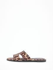 Friends Like These Satin Brown Leopard Standard Fit Comfort Mule Casual Flat Sandals - Image 5 of 9
