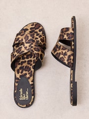 Friends Like These Satin Brown Leopard Standard Fit Comfort Mule Casual Flat Sandals - Image 6 of 9