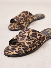 Friends Like These Satin Brown Leopard Standard Fit Comfort Mule Casual Flat Sandals - Image 7 of 9