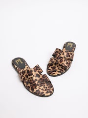 Friends Like These Satin Brown Leopard Standard Fit Comfort Mule Casual Flat Sandals - Image 8 of 9