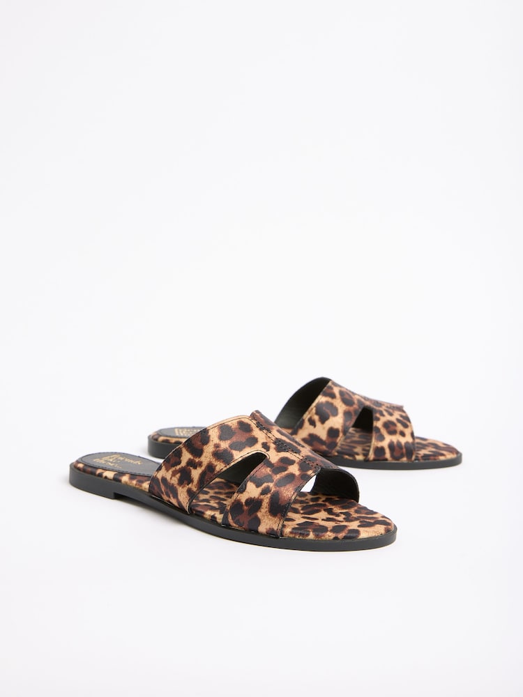 Friends Like These Satin Brown Leopard Standard Fit Comfort Mule Casual Flat Sandals - Image 9 of 9