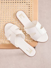 Friends Like These Faux Leather White Wide Fit Comfort Mule Casual Flat Sandals - Image 1 of 5