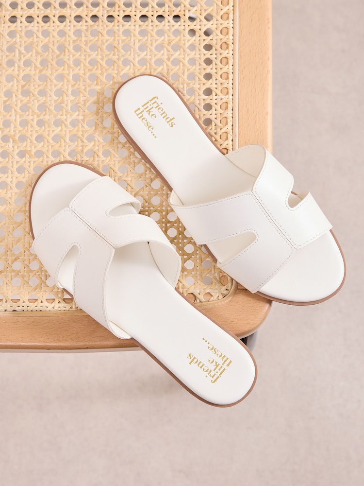Friends Like These Faux Leather White Wide Fit Comfort Mule Casual Flat Sandals - Image 1 of 5