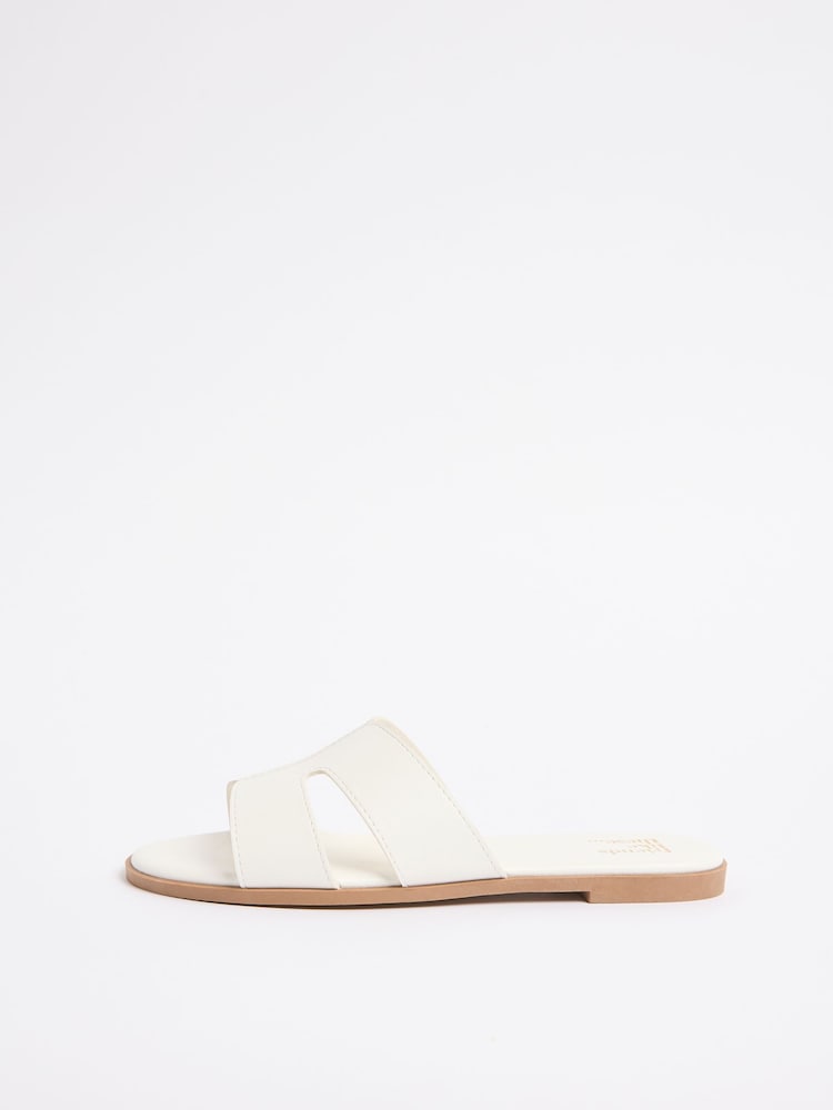 Friends Like These Faux Leather White Wide Fit Comfort Mule Casual Flat Sandals - Image 5 of 5