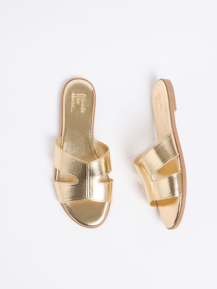 Friends Like These Faux Leather Gold Standard Fit Comfort Mule Casual Flat Sandals - Image 2 of 4