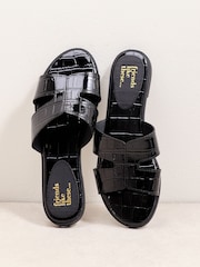 Friends Like These Patent Croc Black Standard Fit Comfort Mule Casual Flat Sandals - Image 1 of 4