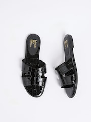 Friends Like These Patent Croc Black Standard Fit Comfort Mule Casual Flat Sandals - Image 2 of 4