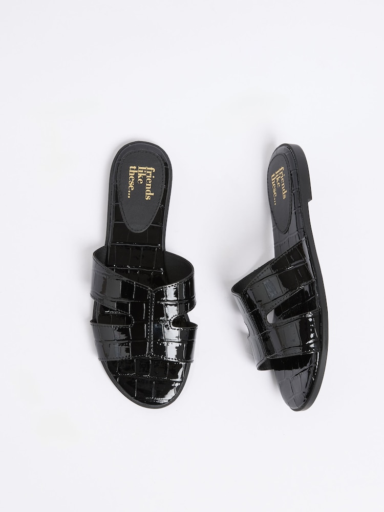Friends Like These Patent Croc Black Standard Fit Comfort Mule Casual Flat Sandals - Image 2 of 4