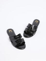 Friends Like These Patent Croc Black Standard Fit Comfort Mule Casual Flat Sandals - Image 3 of 4
