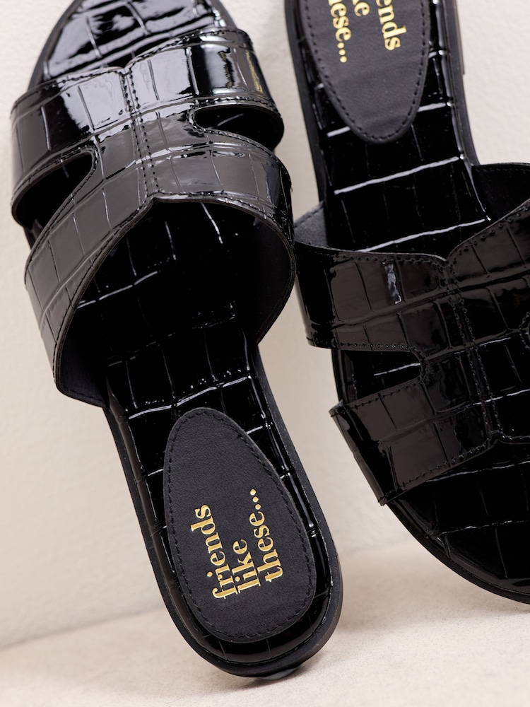 Friends Like These Patent Croc Black Standard Fit Comfort Mule Casual Flat Sandals - Image 4 of 4