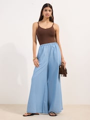 Friends Like These Light Wash Chambray Elasticated Waist, Palazzo Wide Leg Jeans - Image 1 of 4