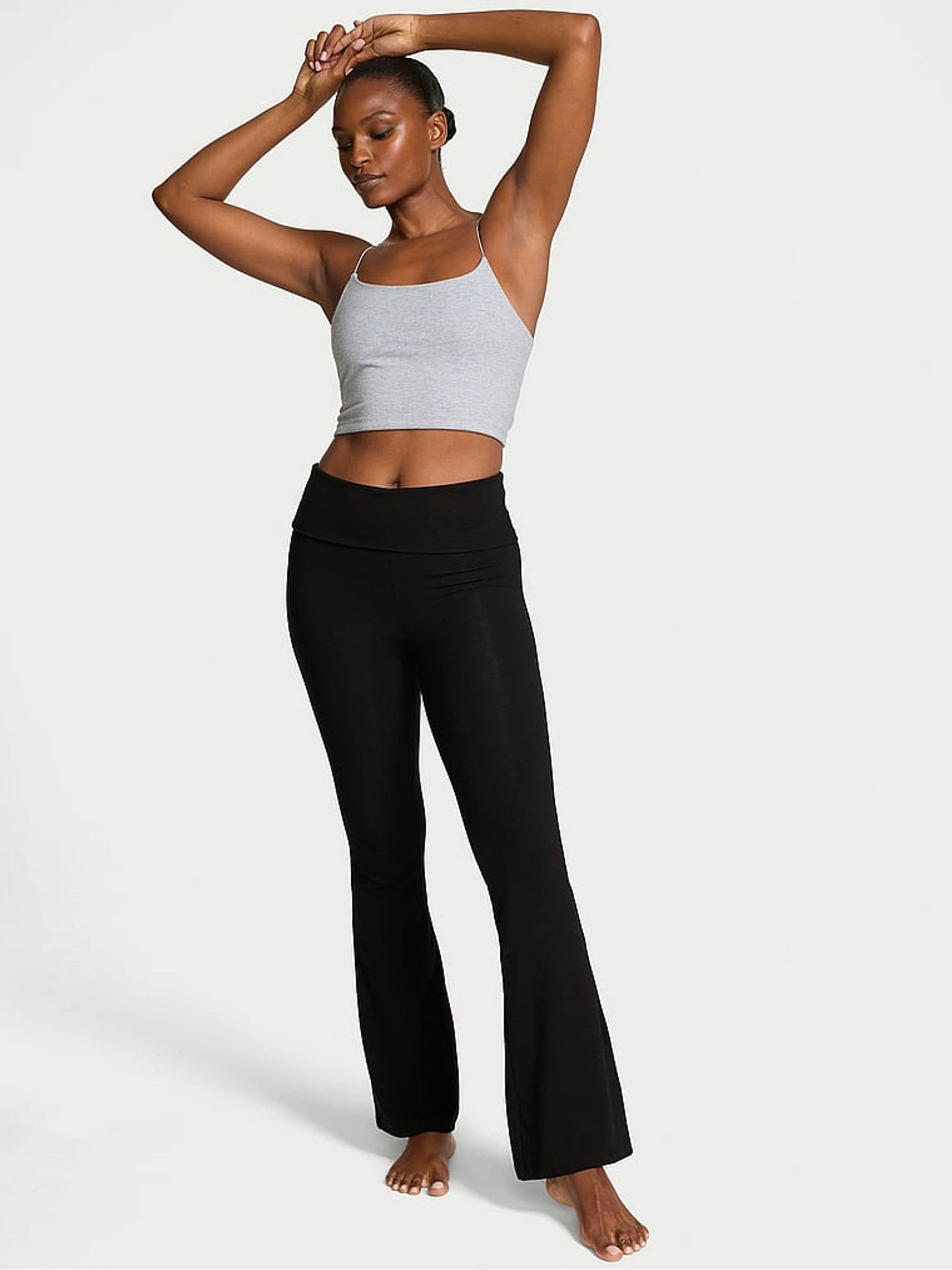 Buy Victoria's Secret Pure Black Cotton Foldover Flare Leggings