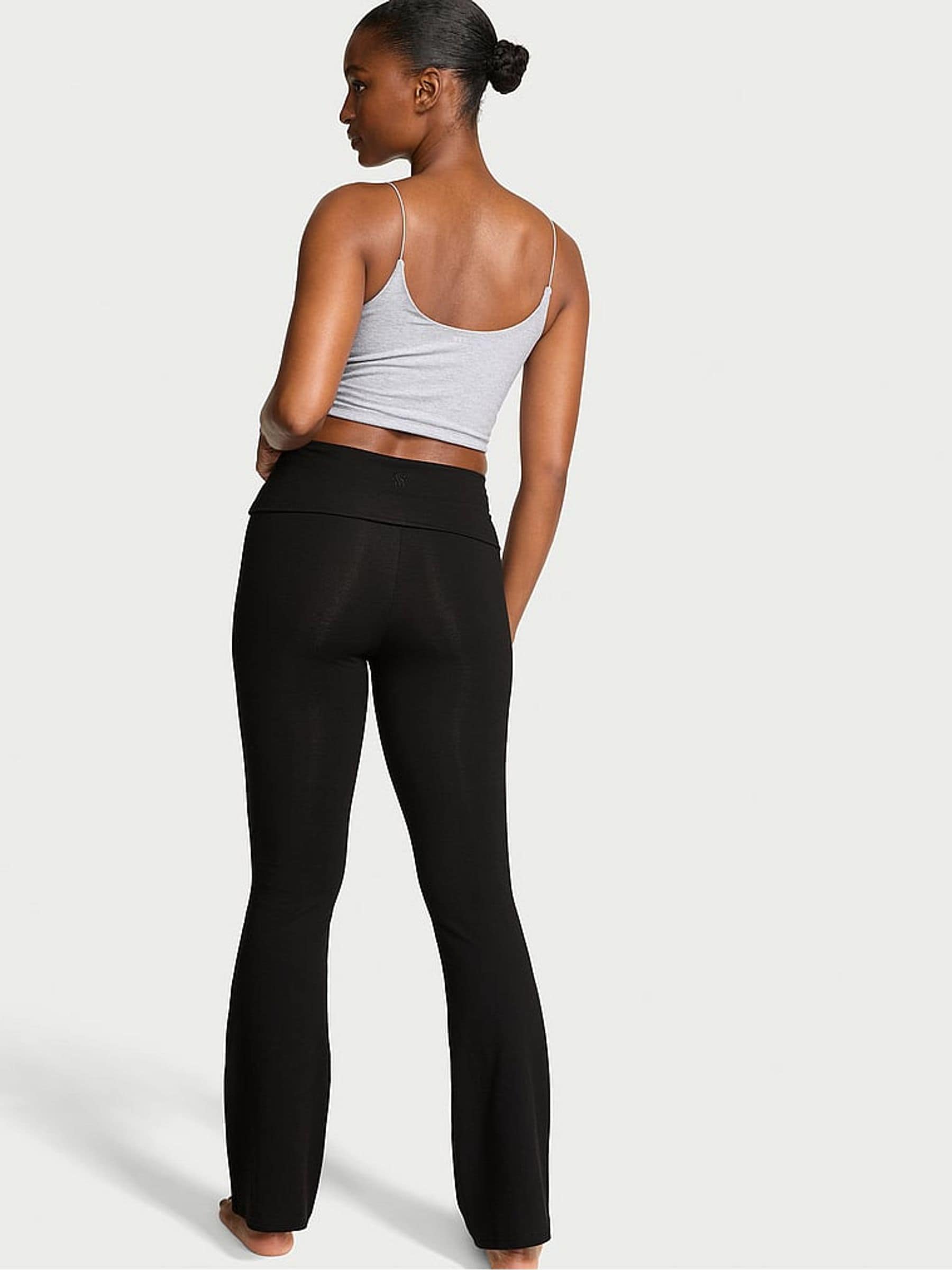 Buy Victoria's Secret Pure Black Cotton Foldover Flare Leggings