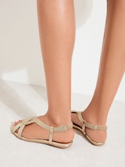 Friends Like These Gold Wide Fit Faux Leather Braided Flat Casual Sandals - Image 4 of 4