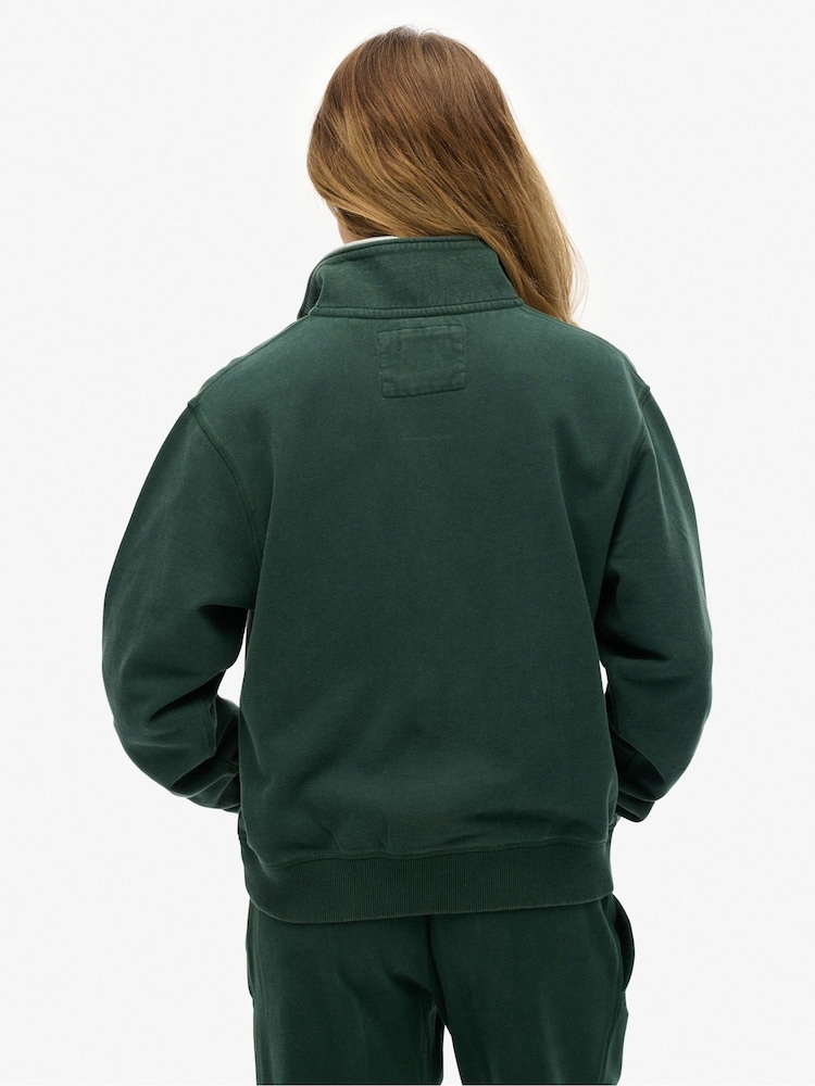 Superdry Green Athletic Essentials Applique Half Zip Sweatshirt - Image 2 of 4 Superdry Green Athletic Essentials Applique Half Zip Sweatshirt - Image 2 of 4
