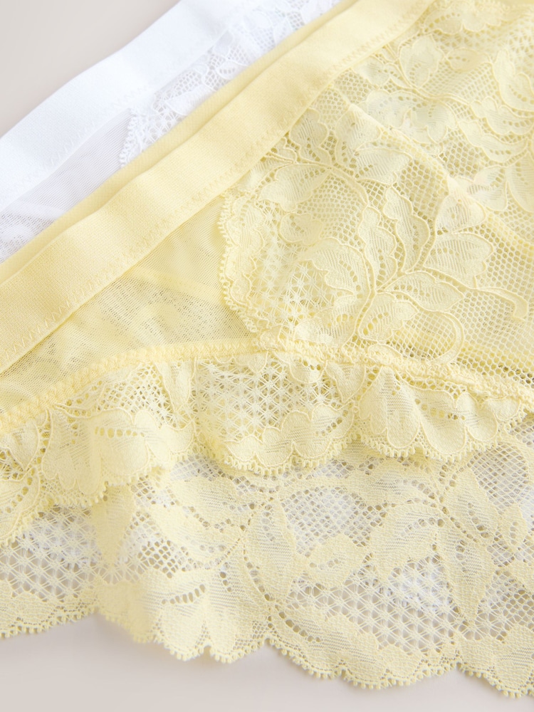 Lemon Yellow/White High Leg Lace Knickers 2 Pack - Image 10 of 10