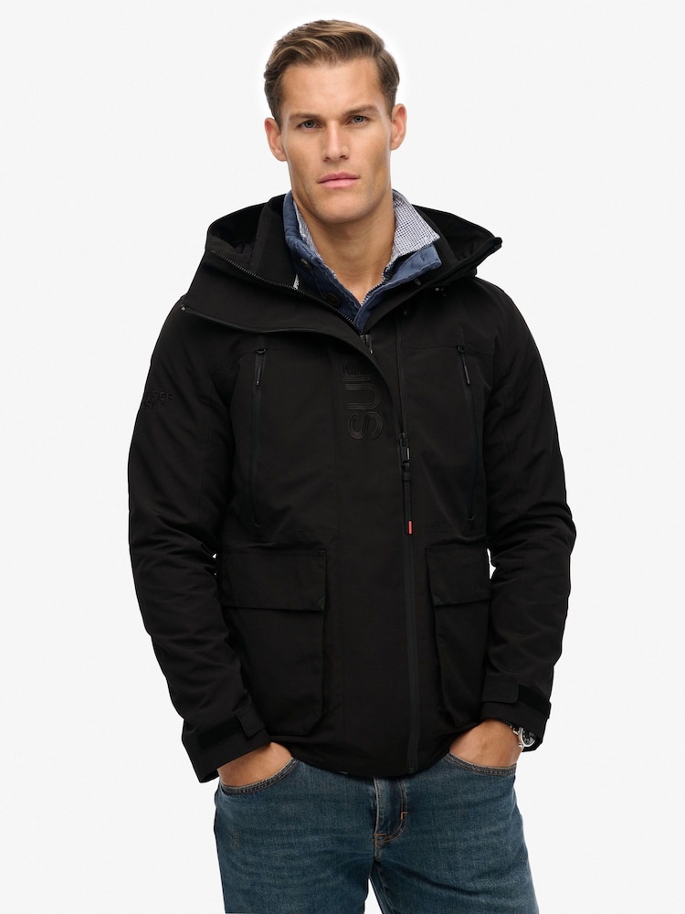 Superdry Black Hooded Ultimate Embroidered Windbreaker - Image 1 of 4 Superdry Black Hooded Ultimate Embroidered Windbreaker - Image 1 of 4