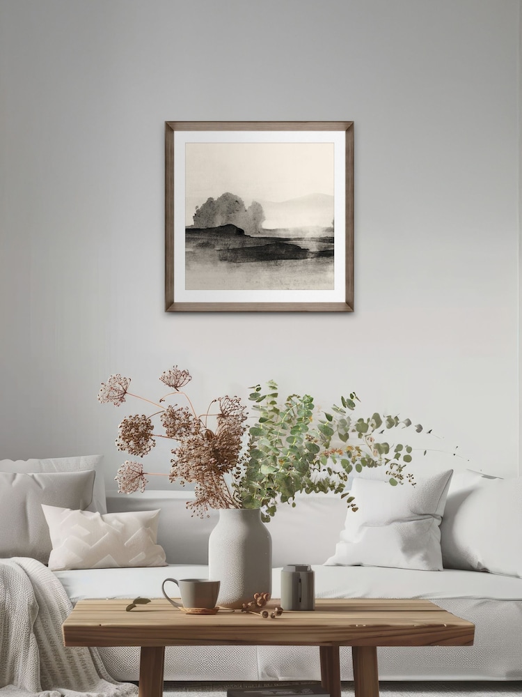 Brookpace Lascelles Natural Brown Hand made in UK Land II Abstract Wall Art in a Walnut Wood Aesthetic Frame  50 x 50cm - Image 1 of 4