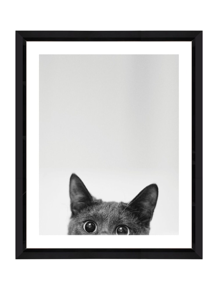 Brookpace Lascelles BlackWhite Hand made in UK Peeping Cat Scandi Wall Art in a Stylish Gloss Finish Studio Frame 40 x 50cm - Image 2 of 4 Brookpace Lascelles BlackWhite Hand made in UK Peeping Cat Scandi Wall Art in a Stylish Gloss Finish Studio Frame 40 x 50cm - Image 2 of 4