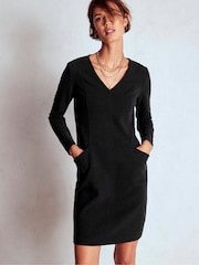 Boden Black Ellen V-Neck Ottoman Dress - Image 1 of 5