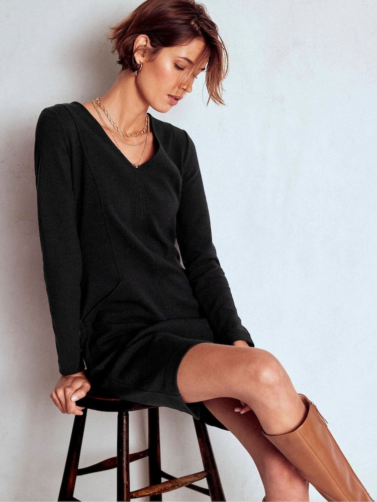 Boden Black Ellen V-Neck Ottoman Dress - Image 2 of 5