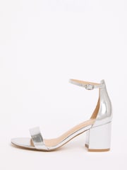 Friends Like These Faux Leather Silver Standard Fit Closed Back Occasion Mid Block Heeled Sandals - Image 5 of 5