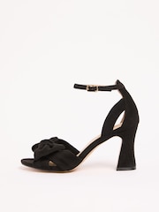 Friends Like These Black Faux Suede Standard Fit Bow Detail Mid Block Heel Summer Sandals - Image 5 of 5