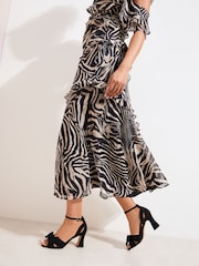 Friends Like These Black Faux Suede Wide Fit Bow Detail Mid Block Heel Summer Sandals - Image 3 of 5