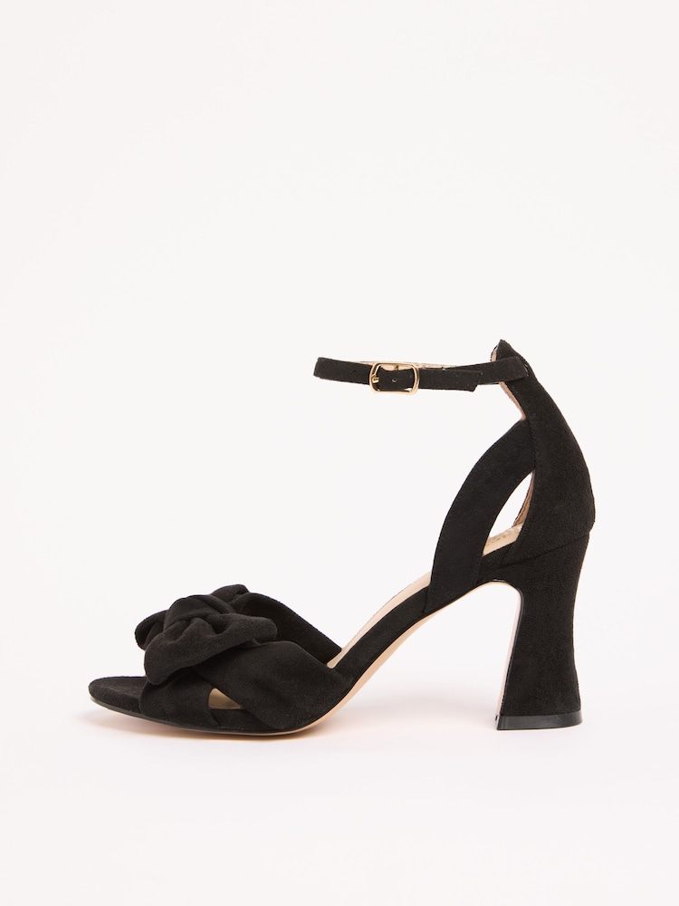 Friends Like These Black Faux Suede Wide Fit Bow Detail Mid Block Heel Summer Sandals - Image 5 of 5