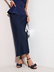 Friends Like These Navy Faux Suede Standard Fit Bow Detail Mid Block Heel Summer Sandals - Image 2 of 5