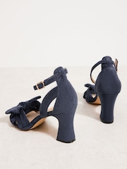 Friends Like These Navy Faux Suede Standard Fit Bow Detail Mid Block Heel Summer Sandals - Image 4 of 5